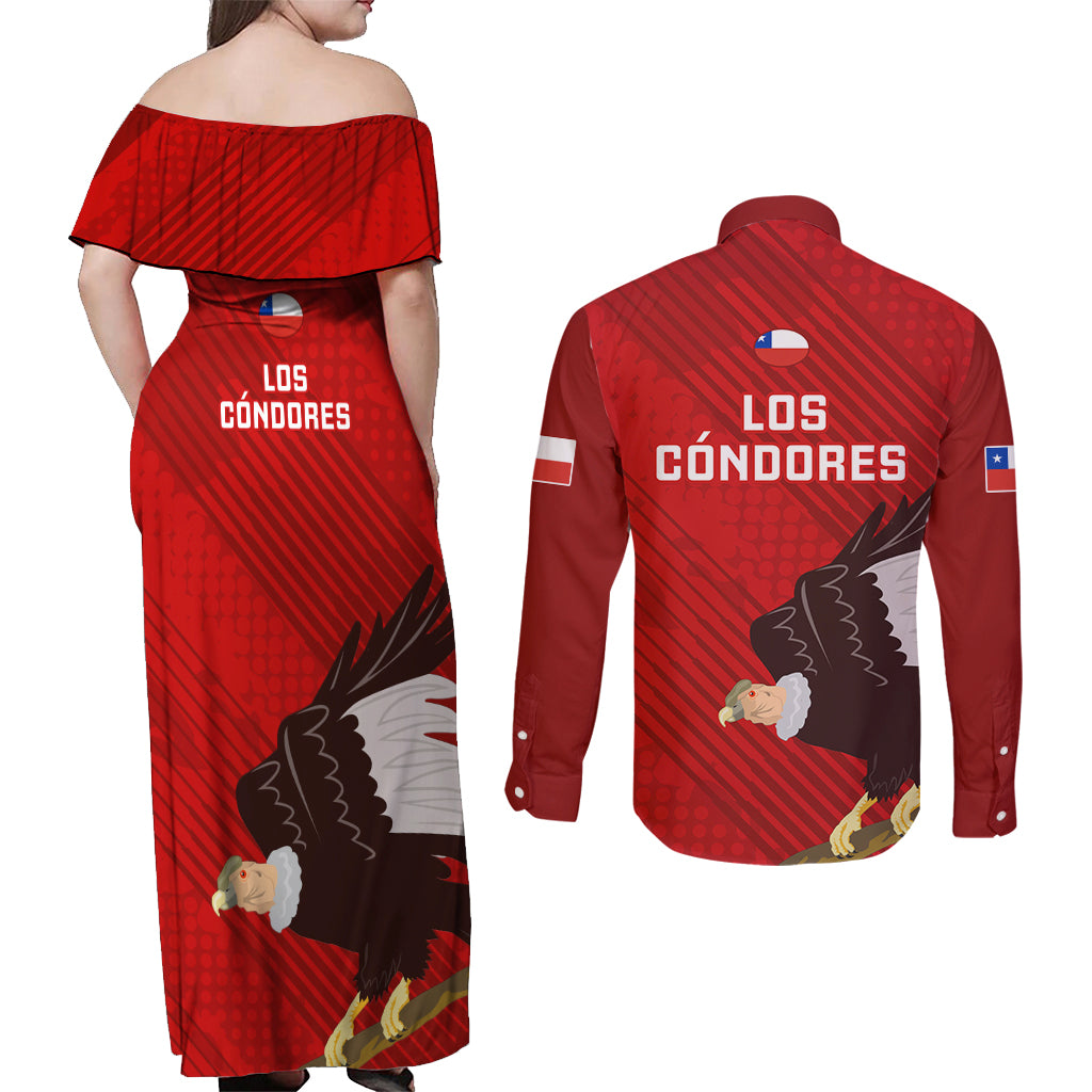 Chile Rugby Couples Matching Off Shoulder Maxi Dress and Long Sleeve Button Shirts 2023 Los Condores Grunge Style - Wonder Print Shop