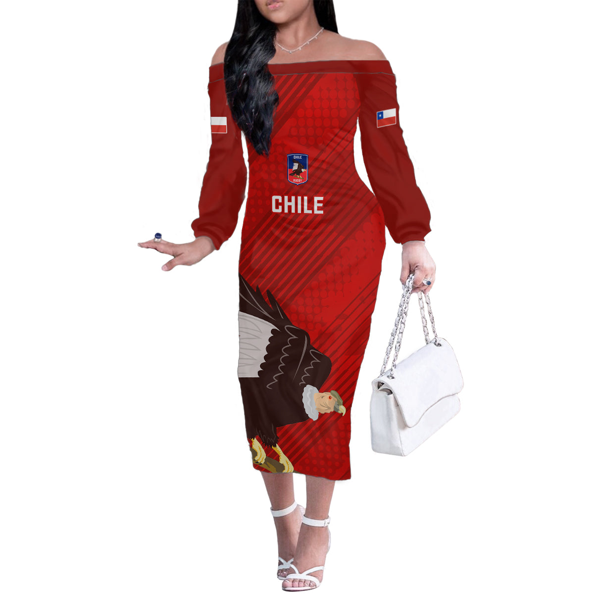 Chile Rugby Family Matching Off Shoulder Long Sleeve Dress and Hawaiian Shirt 2023 Los Condores Grunge Style - Wonder Print Shop
