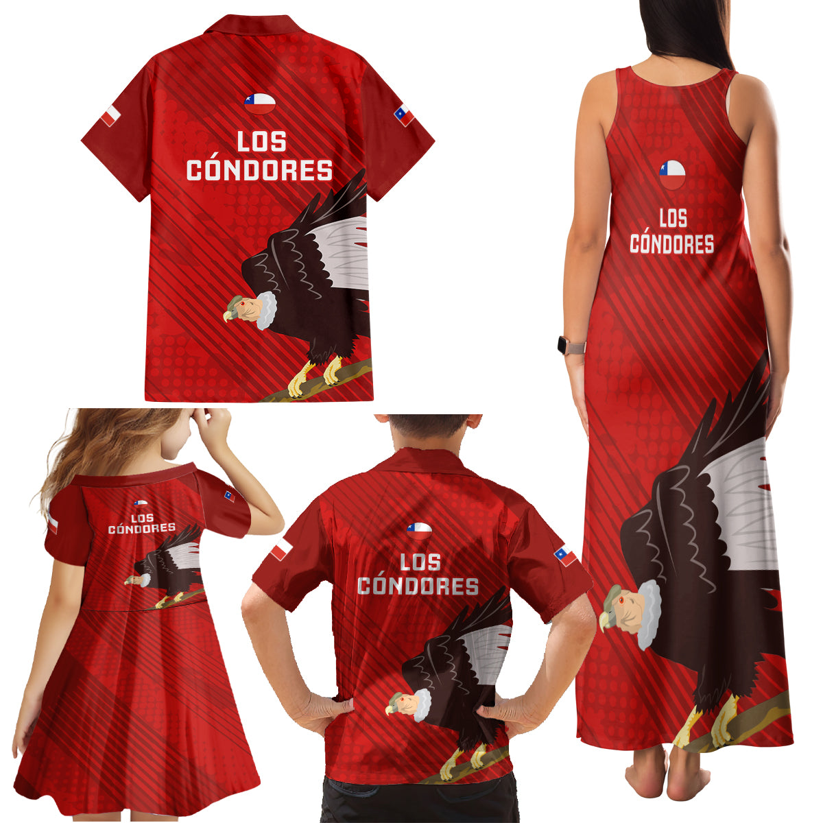 Chile Rugby Family Matching Tank Maxi Dress and Hawaiian Shirt 2023 Los Condores Grunge Style - Wonder Print Shop