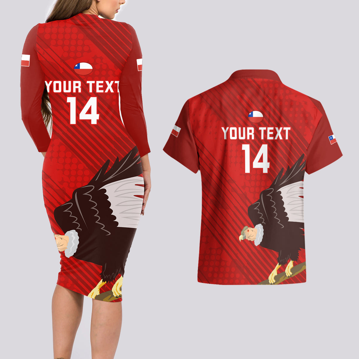 Custom Chile Rugby Couples Matching Long Sleeve Bodycon Dress and Hawaiian Shirt 2023 Los Condores Grunge Style - Wonder Print Shop