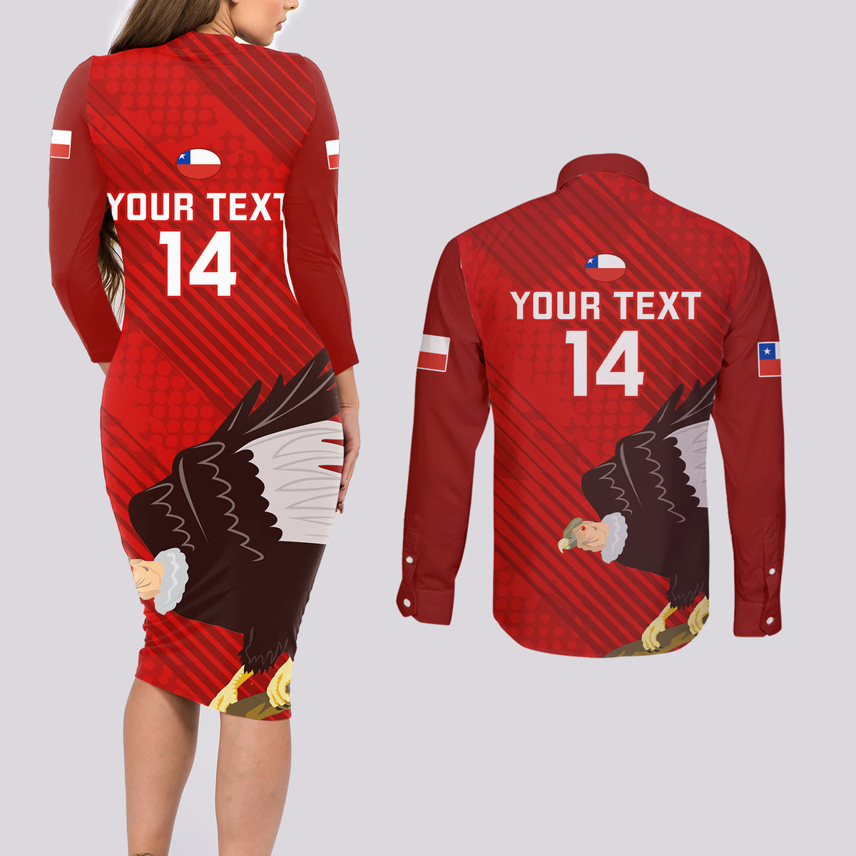 Custom Chile Rugby Couples Matching Long Sleeve Bodycon Dress and Long Sleeve Button Shirts 2023 Los Condores Grunge Style - Wonder Print Shop