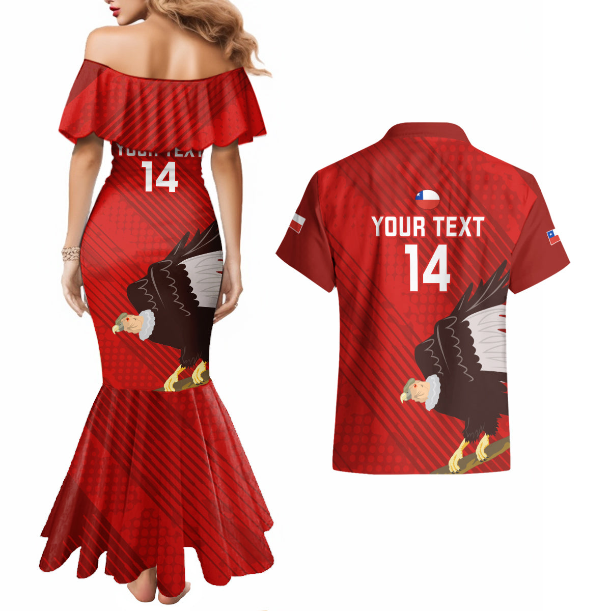 Custom Chile Rugby Couples Matching Mermaid Dress and Hawaiian Shirt 2023 Los Condores Grunge Style - Wonder Print Shop