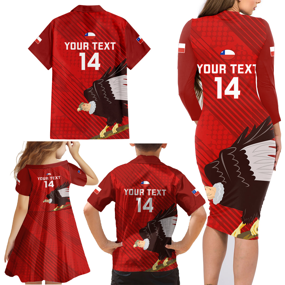 Custom Chile Rugby Family Matching Long Sleeve Bodycon Dress and Hawaiian Shirt 2023 Los Condores Grunge Style - Wonder Print Shop