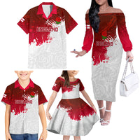 England Rugby Family Matching Off Shoulder Long Sleeve Dress and Hawaiian Shirt 2023 Go Champions World Cup Red Rose - Wonder Print Shop