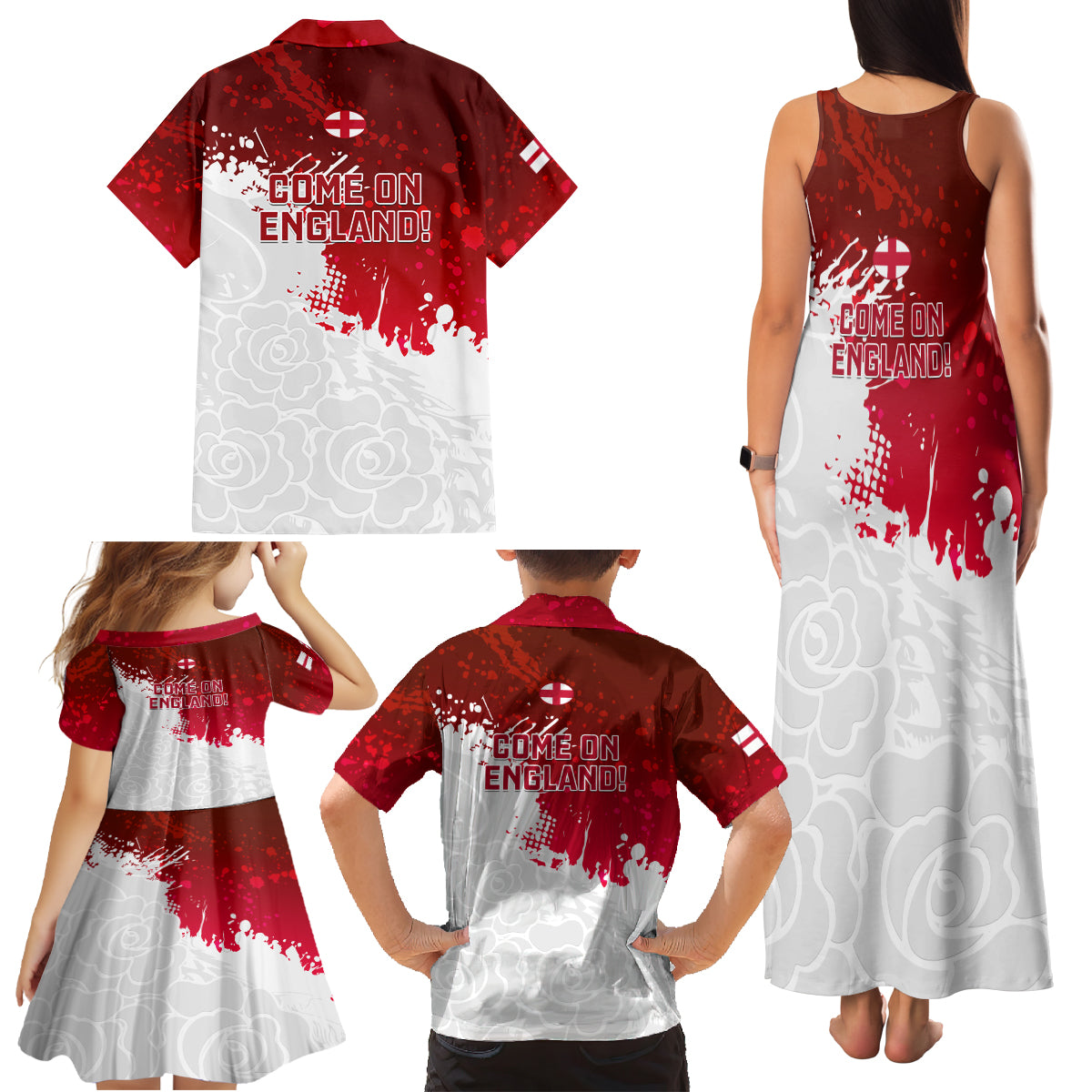 England Rugby Family Matching Tank Maxi Dress and Hawaiian Shirt 2023 Go Champions World Cup Red Rose - Wonder Print Shop