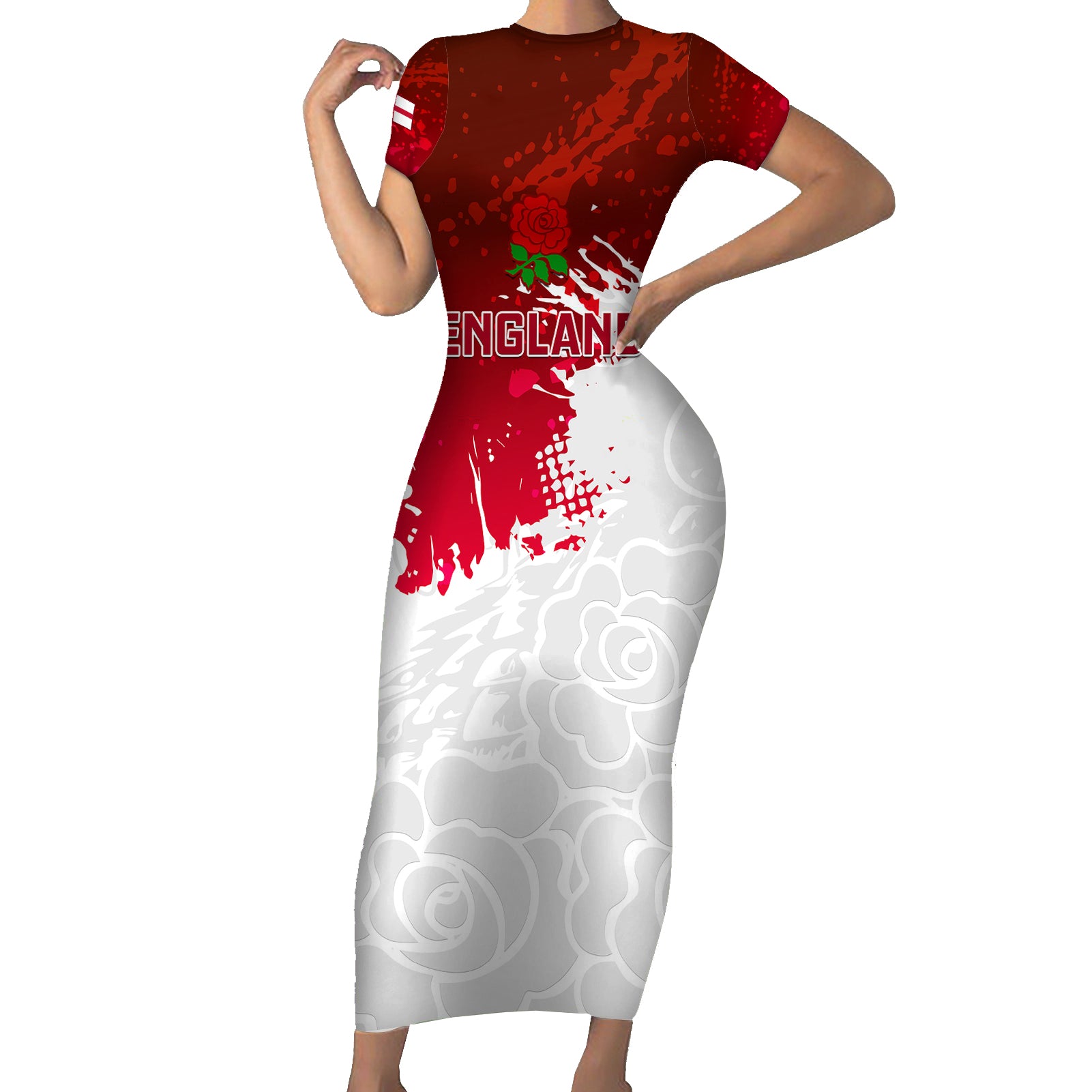 England Rugby Short Sleeve Bodycon Dress 2023 Go Champions World Cup Red Rose - Wonder Print Shop
