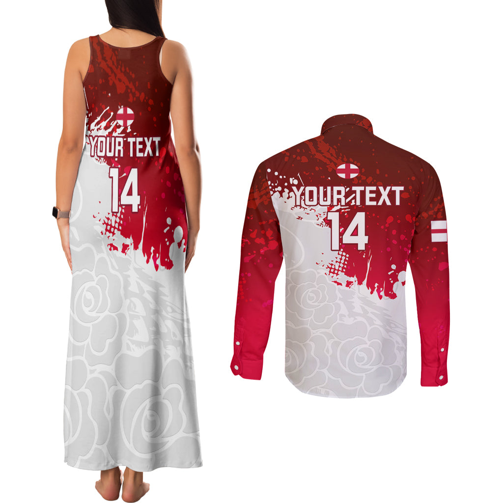 Custom England Rugby Couples Matching Tank Maxi Dress and Long Sleeve Button Shirts 2023 Go Champions World Cup Red Rose - Wonder Print Shop
