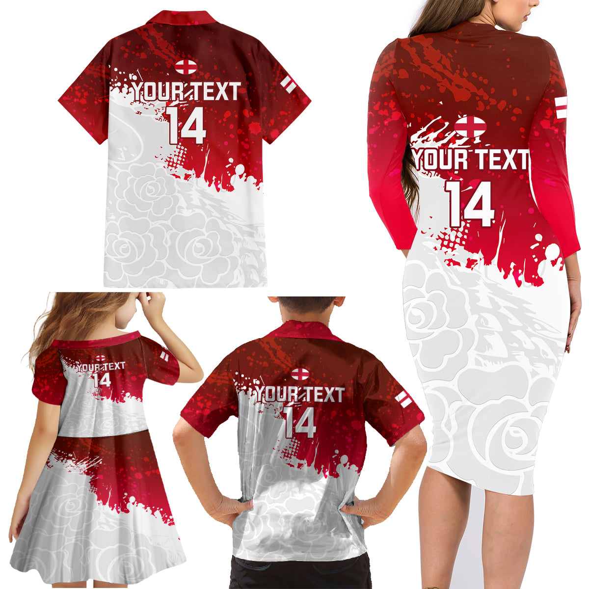 Custom England Rugby Family Matching Long Sleeve Bodycon Dress and Hawaiian Shirt 2023 Go Champions World Cup Red Rose - Wonder Print Shop