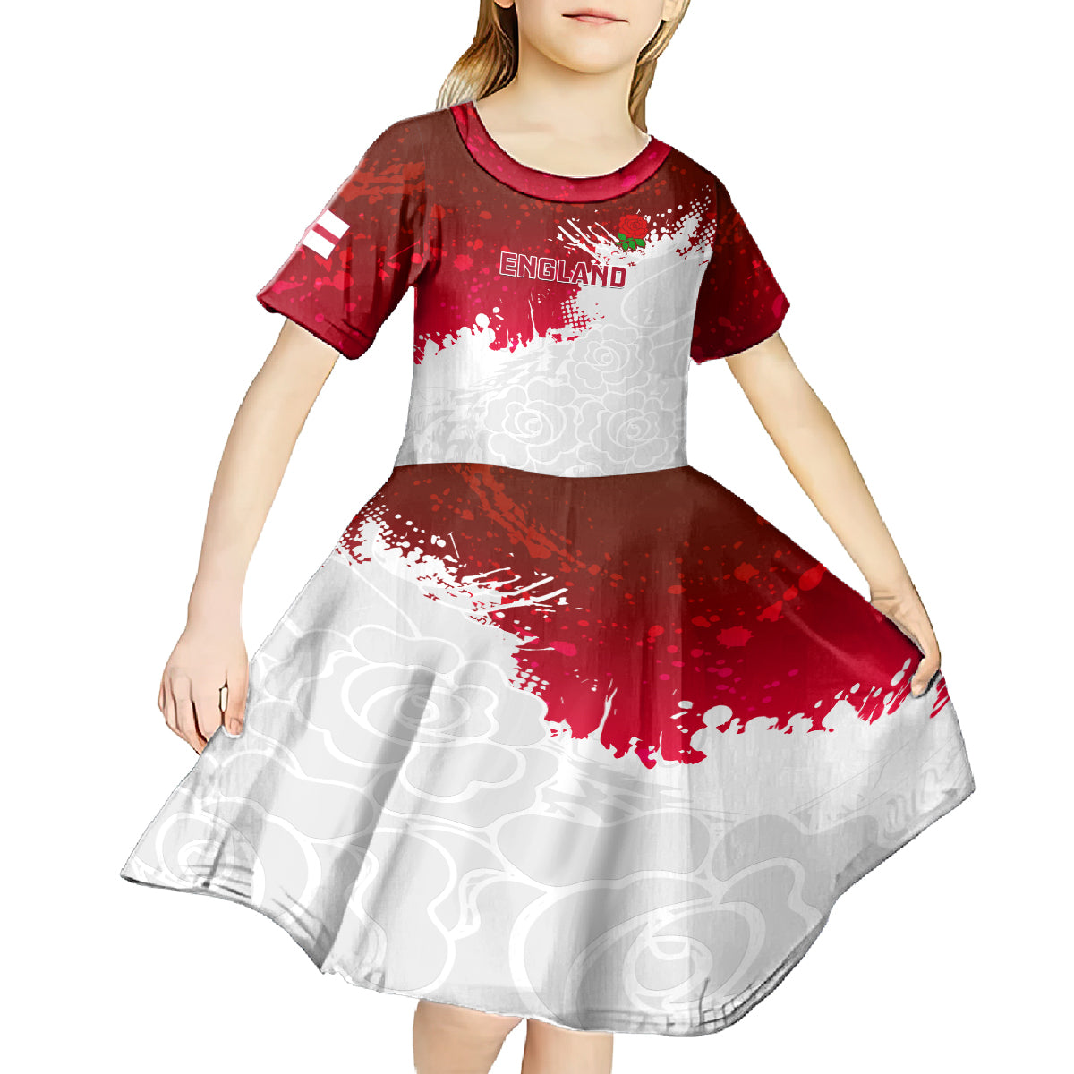 Custom England Rugby Kid Short Sleeve Dress 2023 Go Champions World Cup Red Rose - Wonder Print Shop