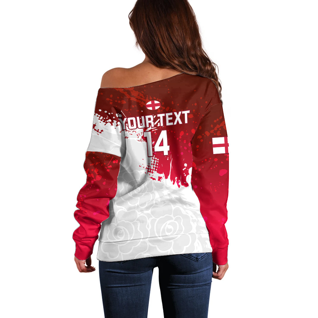 Custom England Rugby Off Shoulder Sweater 2023 Go Champions World Cup Red Rose - Wonder Print Shop