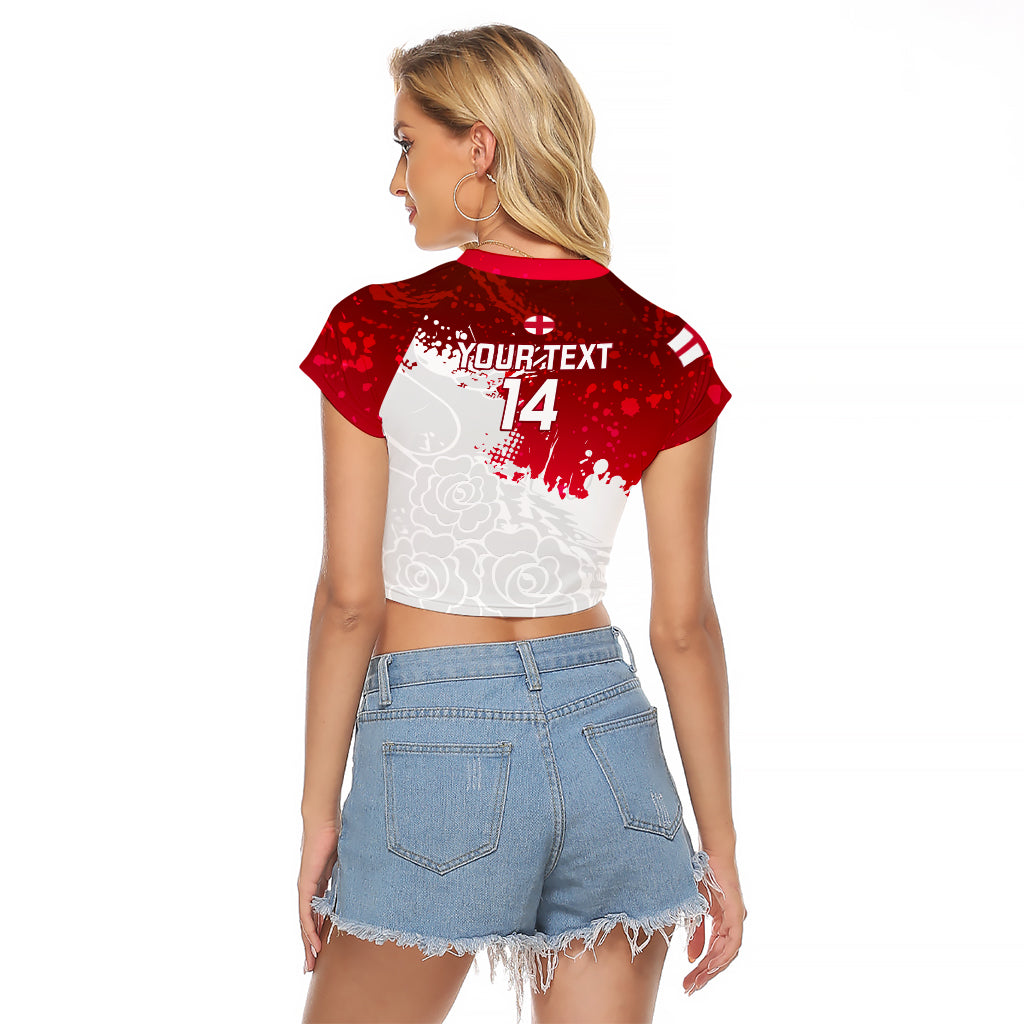 Custom England Rugby Raglan Cropped T Shirt 2023 Go Champions World Cup Red Rose - Wonder Print Shop