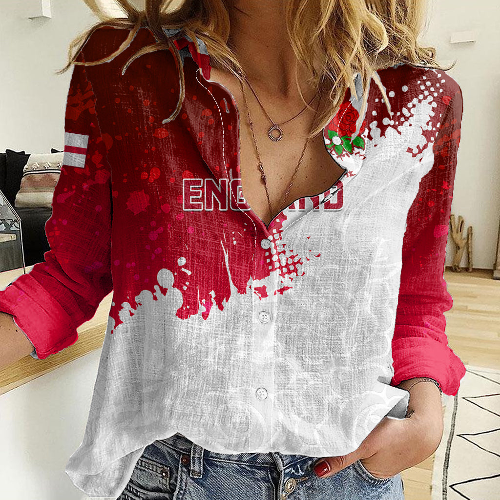 Custom England Rugby Women Casual Shirt 2023 Go Champions World Cup Red Rose - Wonder Print Shop