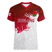 Custom England Rugby Women V Neck T Shirt 2023 Go Champions World Cup Red Rose - Wonder Print Shop