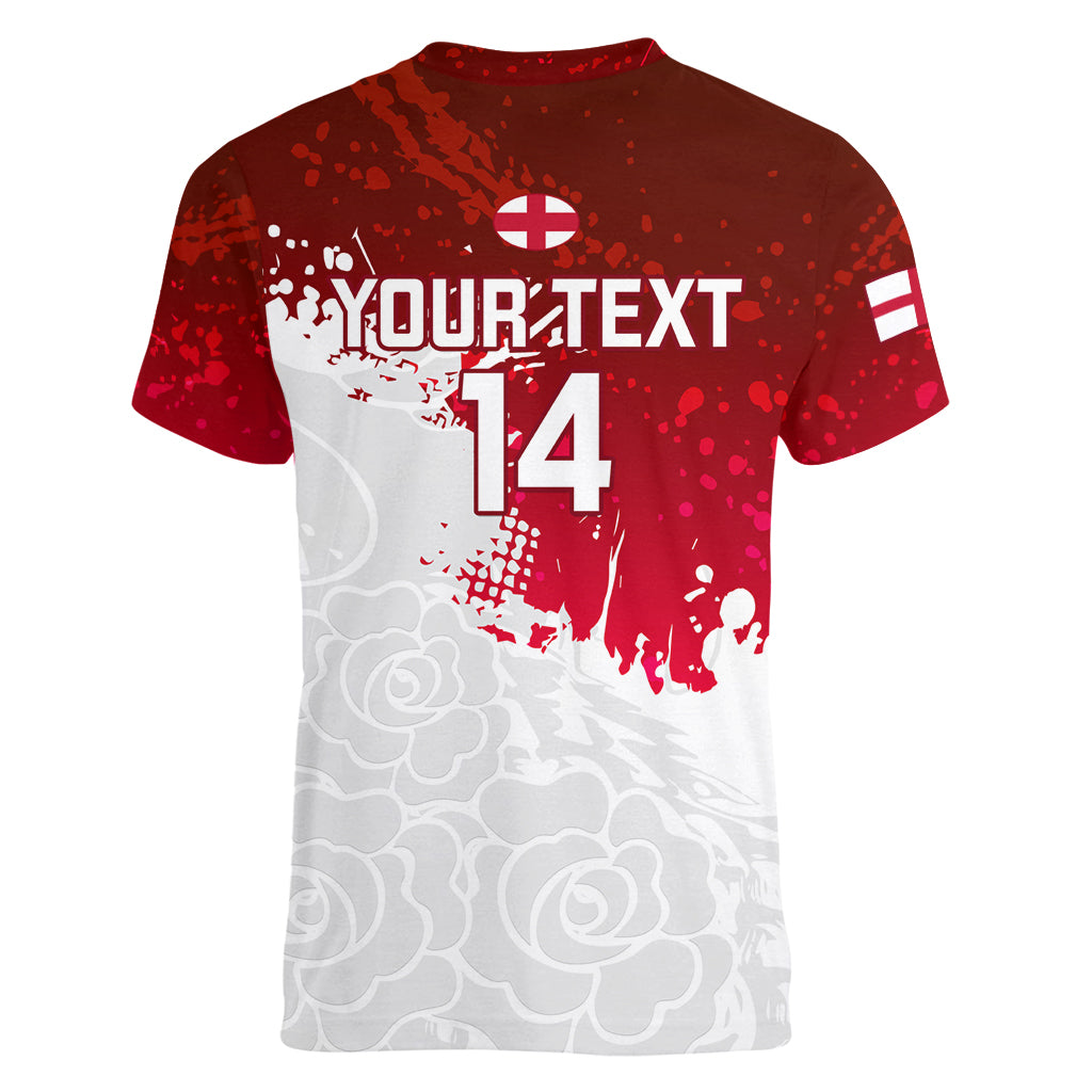 Custom England Rugby Women V Neck T Shirt 2023 Go Champions World Cup Red Rose - Wonder Print Shop