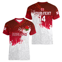 Custom England Rugby Women V Neck T Shirt 2023 Go Champions World Cup Red Rose - Wonder Print Shop