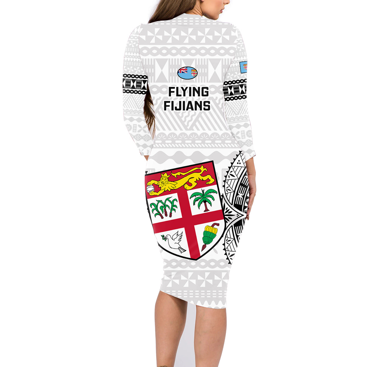 Fiji Rugby Family Matching Long Sleeve Bodycon Dress and Hawaiian Shirt 2023 Go Champions World Cup Fijian Tapa Pattern - Wonder Print Shop