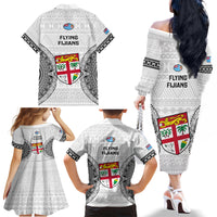 Fiji Rugby Family Matching Off Shoulder Long Sleeve Dress and Hawaiian Shirt 2023 Go Champions World Cup Fijian Tapa Pattern - Wonder Print Shop