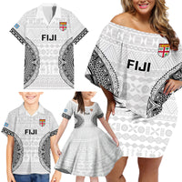 Fiji Rugby Family Matching Off Shoulder Short Dress and Hawaiian Shirt 2023 Go Champions World Cup Fijian Tapa Pattern - Wonder Print Shop