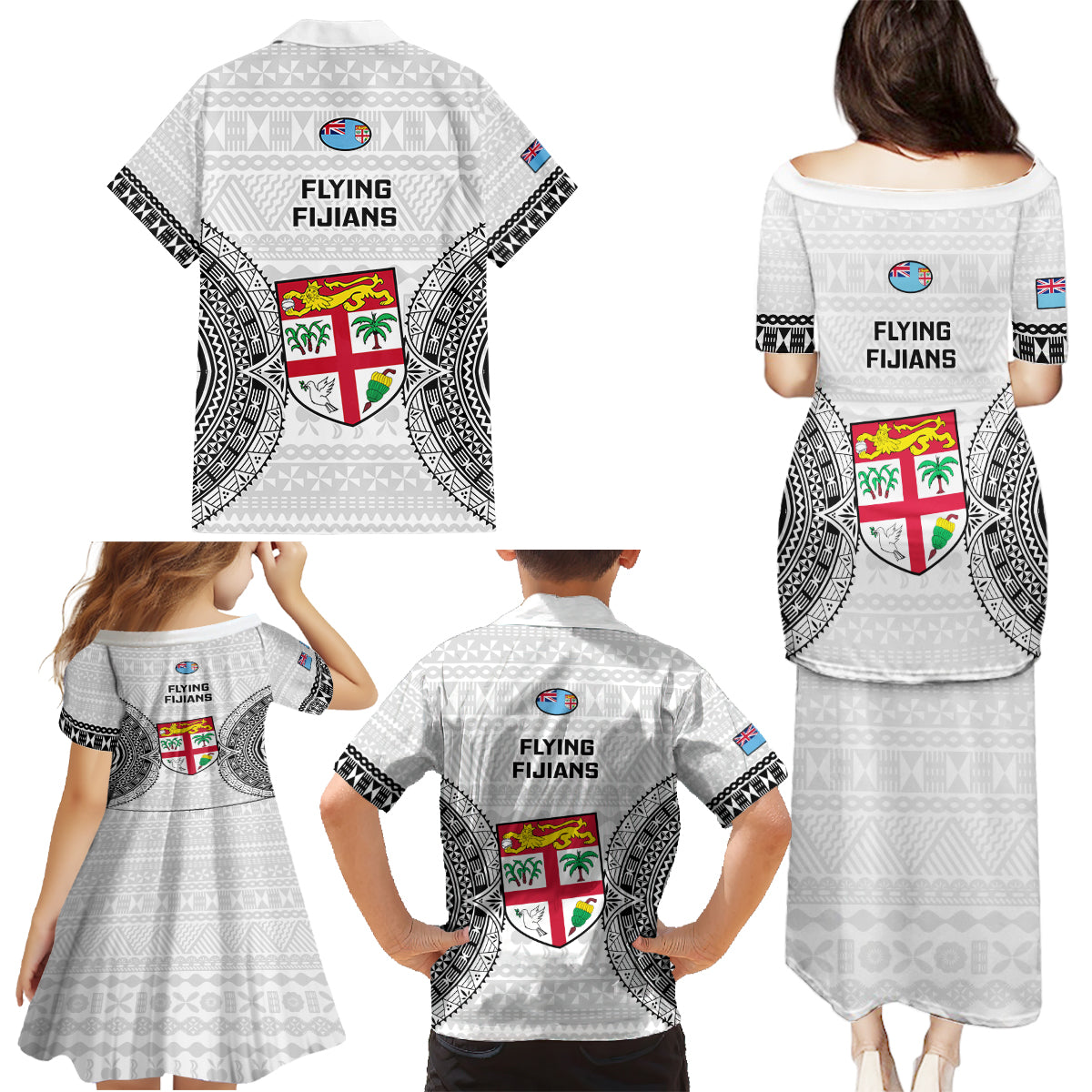 Fiji Rugby Family Matching Puletasi Dress and Hawaiian Shirt 2023 Go Champions World Cup Fijian Tapa Pattern - Wonder Print Shop