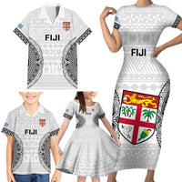 Fiji Rugby Family Matching Short Sleeve Bodycon Dress and Hawaiian Shirt 2023 Go Champions World Cup Fijian Tapa Pattern - Wonder Print Shop