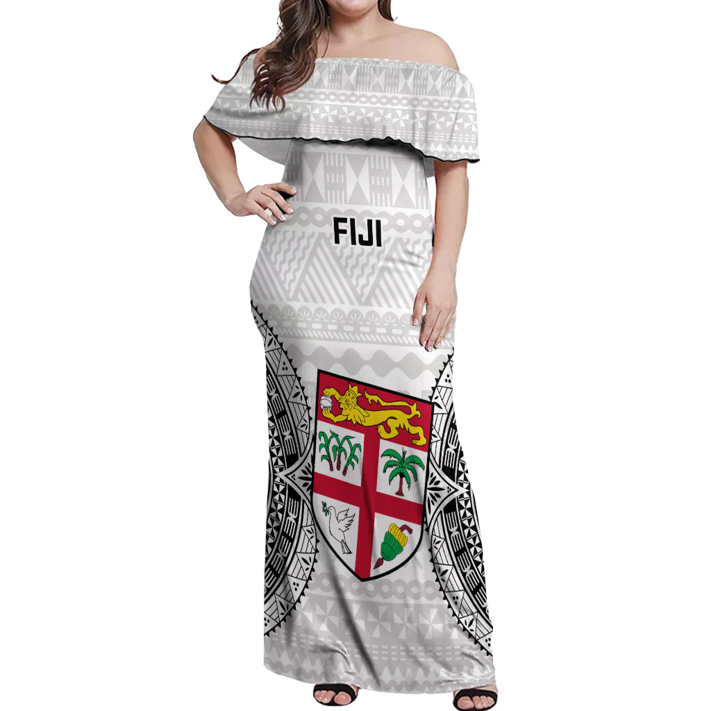 Fiji Rugby Off Shoulder Maxi Dress 2023 Go Champions World Cup Fijian Tapa Pattern - Wonder Print Shop