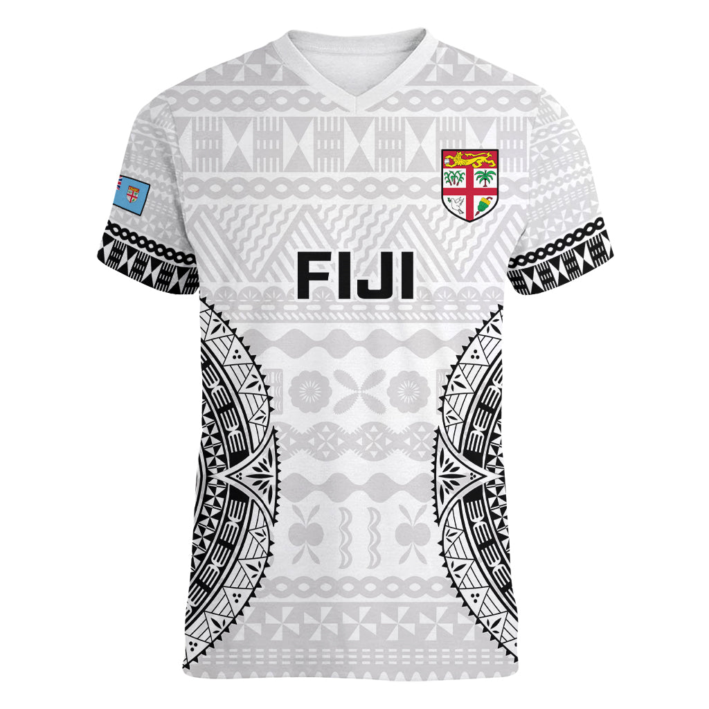 Fiji Rugby Women V Neck T Shirt 2023 Go Champions World Cup Fijian Tapa Pattern - Wonder Print Shop