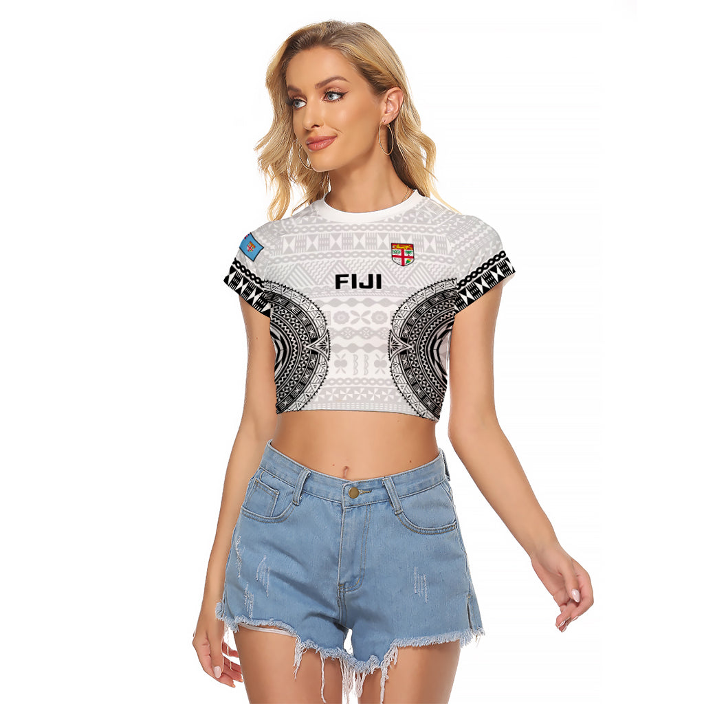 Custom Fiji Rugby Raglan Cropped T Shirt 2023 Go Champions World Cup Fijian Tapa Pattern - Wonder Print Shop