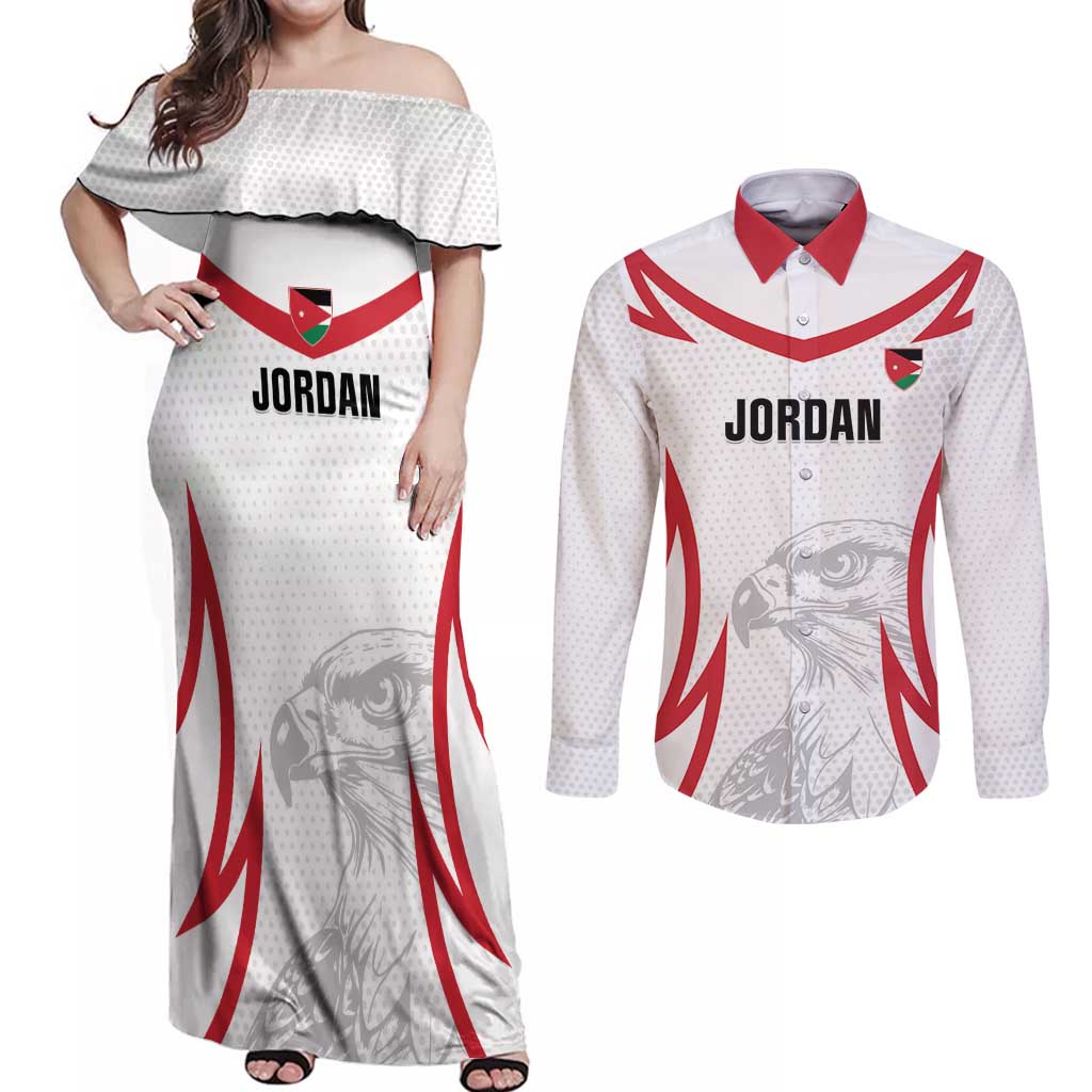 Jordan Football Custom Couples Matching Off Shoulder Maxi Dress and Long Sleeve Button Shirt Go The Chivalrous Ones - Wonder Print Shop