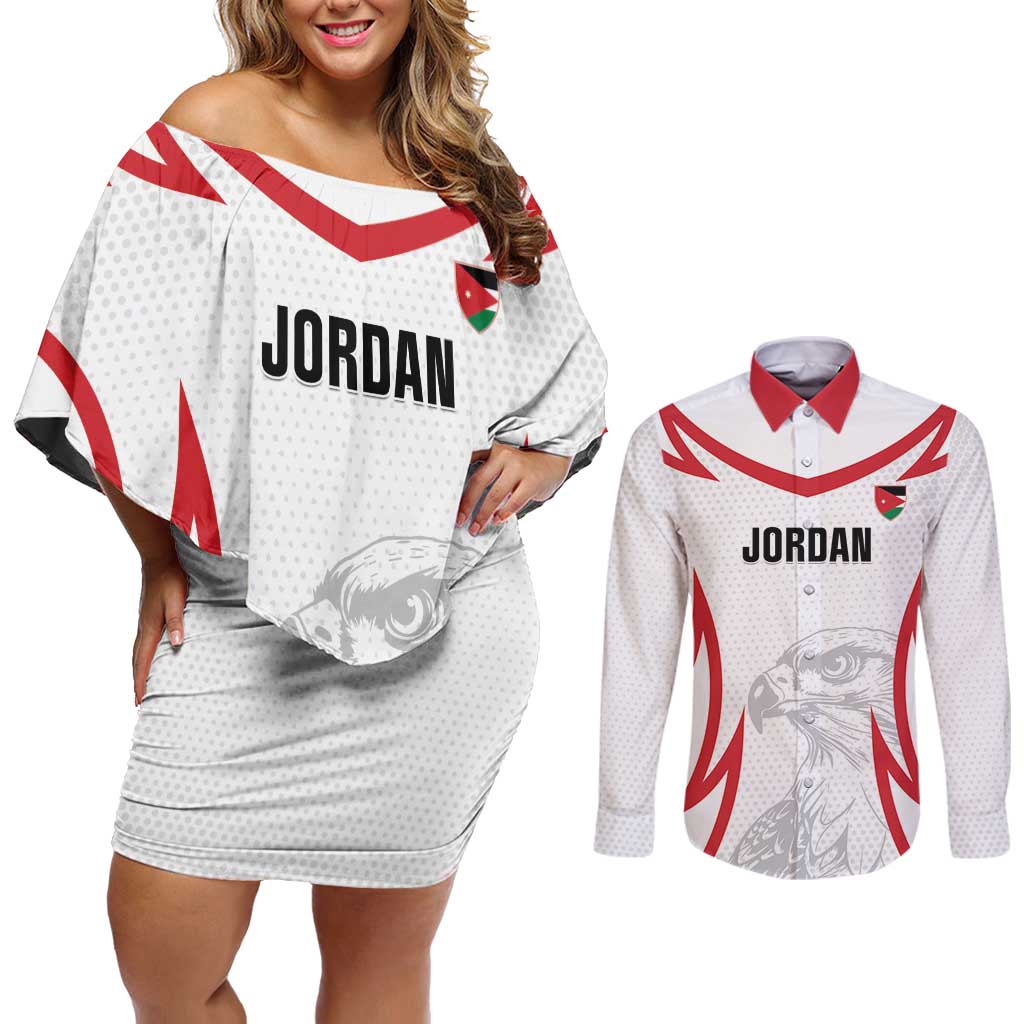 Jordan Football Custom Couples Matching Off Shoulder Short Dress and Long Sleeve Button Shirt Go The Chivalrous Ones - Wonder Print Shop