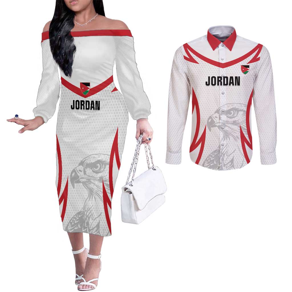 Jordan Football Custom Couples Matching Off The Shoulder Long Sleeve Dress and Long Sleeve Button Shirt Go The Chivalrous Ones - Wonder Print Shop