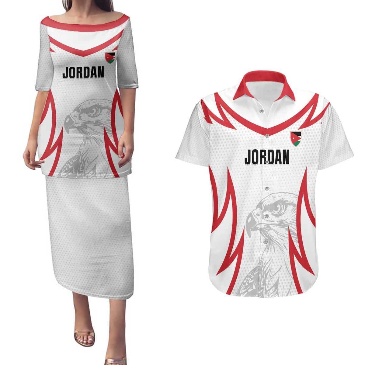 Jordan Football Custom Couples Matching Puletasi and Hawaiian Shirt Go The Chivalrous Ones - Wonder Print Shop