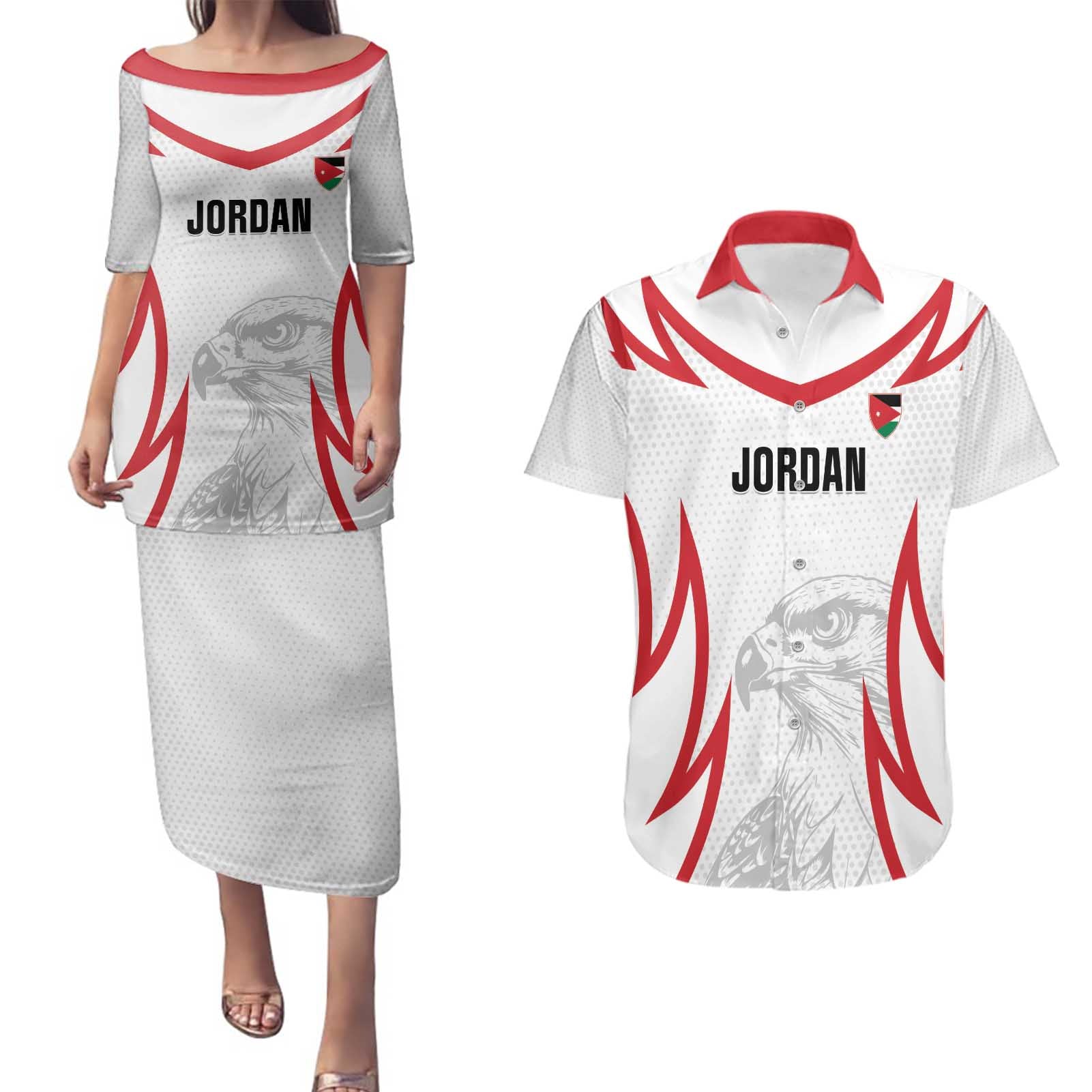 Jordan Football Custom Couples Matching Puletasi and Hawaiian Shirt Go The Chivalrous Ones - Wonder Print Shop