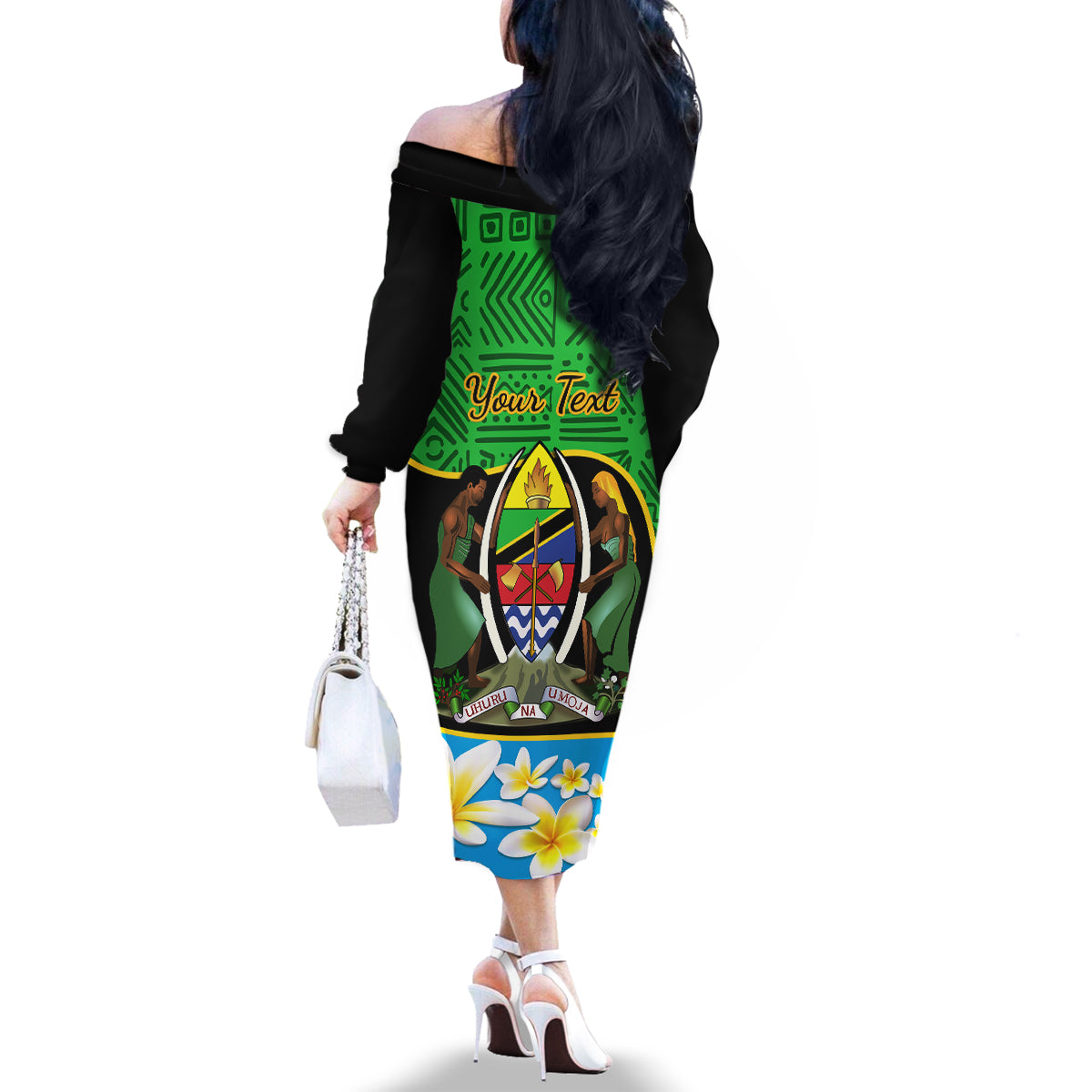 Personalised Tanzania Independence Day Family Matching Off Shoulder Long Sleeve Dress and Hawaiian Shirt Heri ya Siku ya Uhuru African Pattern - Wonder Print Shop