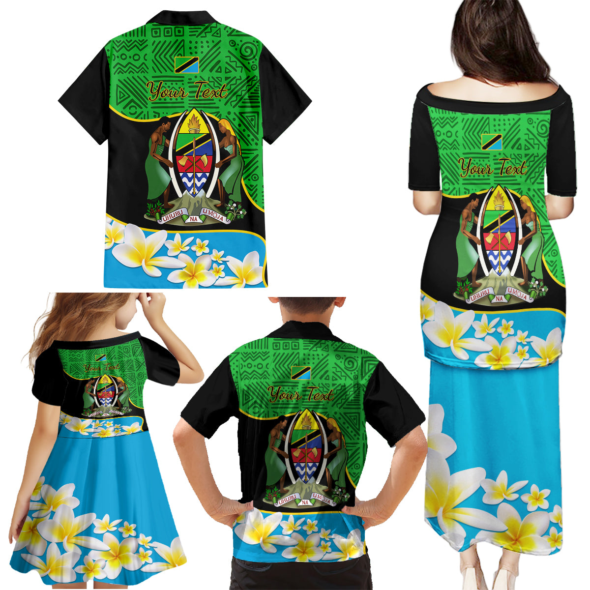 Personalised Tanzania Independence Day Family Matching Puletasi Dress and Hawaiian Shirt Heri ya Siku ya Uhuru African Pattern - Wonder Print Shop