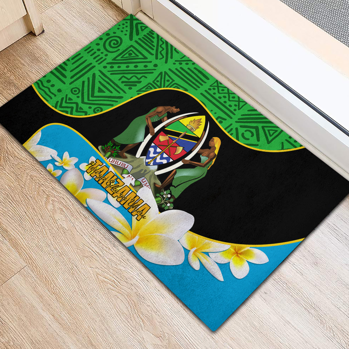 Personalised Tanzania Independence Day Rubber Doormat Heri ya Siku ya Uhuru African Pattern - Wonder Print Shop