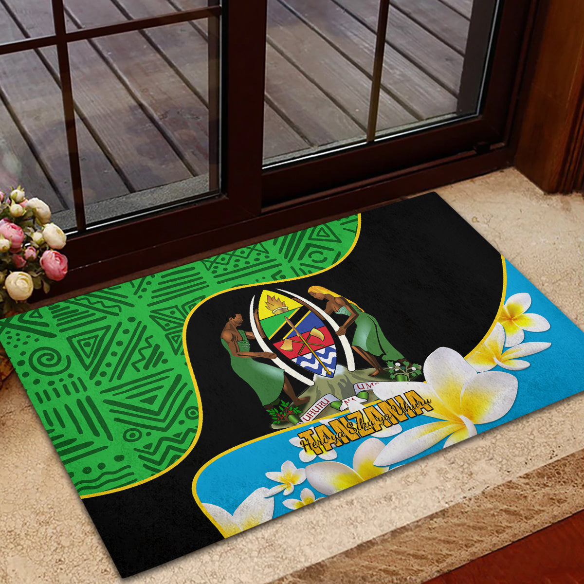 Personalised Tanzania Independence Day Rubber Doormat Heri ya Siku ya Uhuru African Pattern - Wonder Print Shop