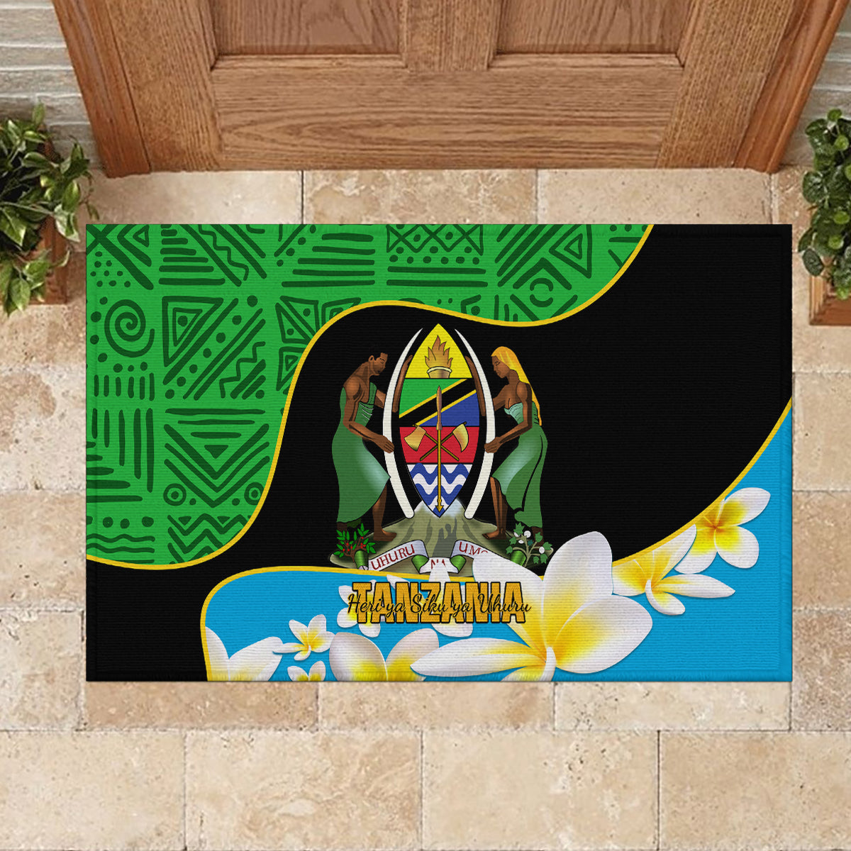 Personalised Tanzania Independence Day Rubber Doormat Heri ya Siku ya Uhuru African Pattern - Wonder Print Shop