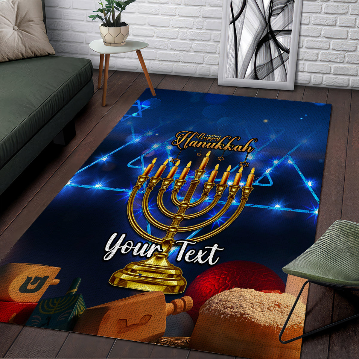 Personalised Hanukkah Area Rug Menorah Happy Jewish Holiday - Wonder Print Shop