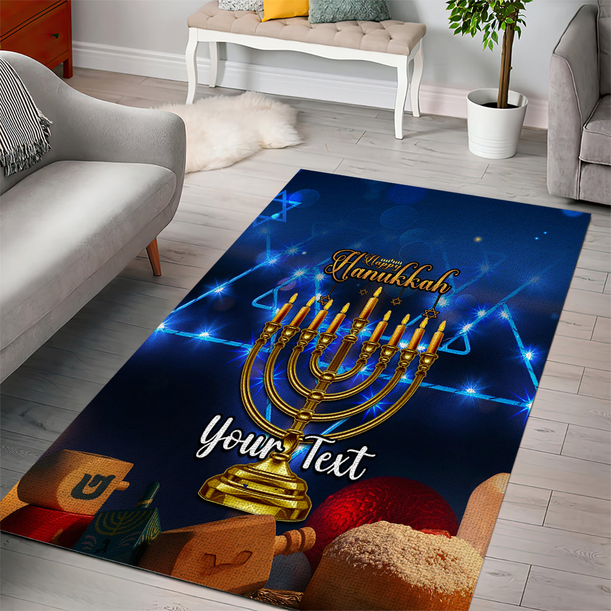 Personalised Hanukkah Area Rug Menorah Happy Jewish Holiday - Wonder Print Shop