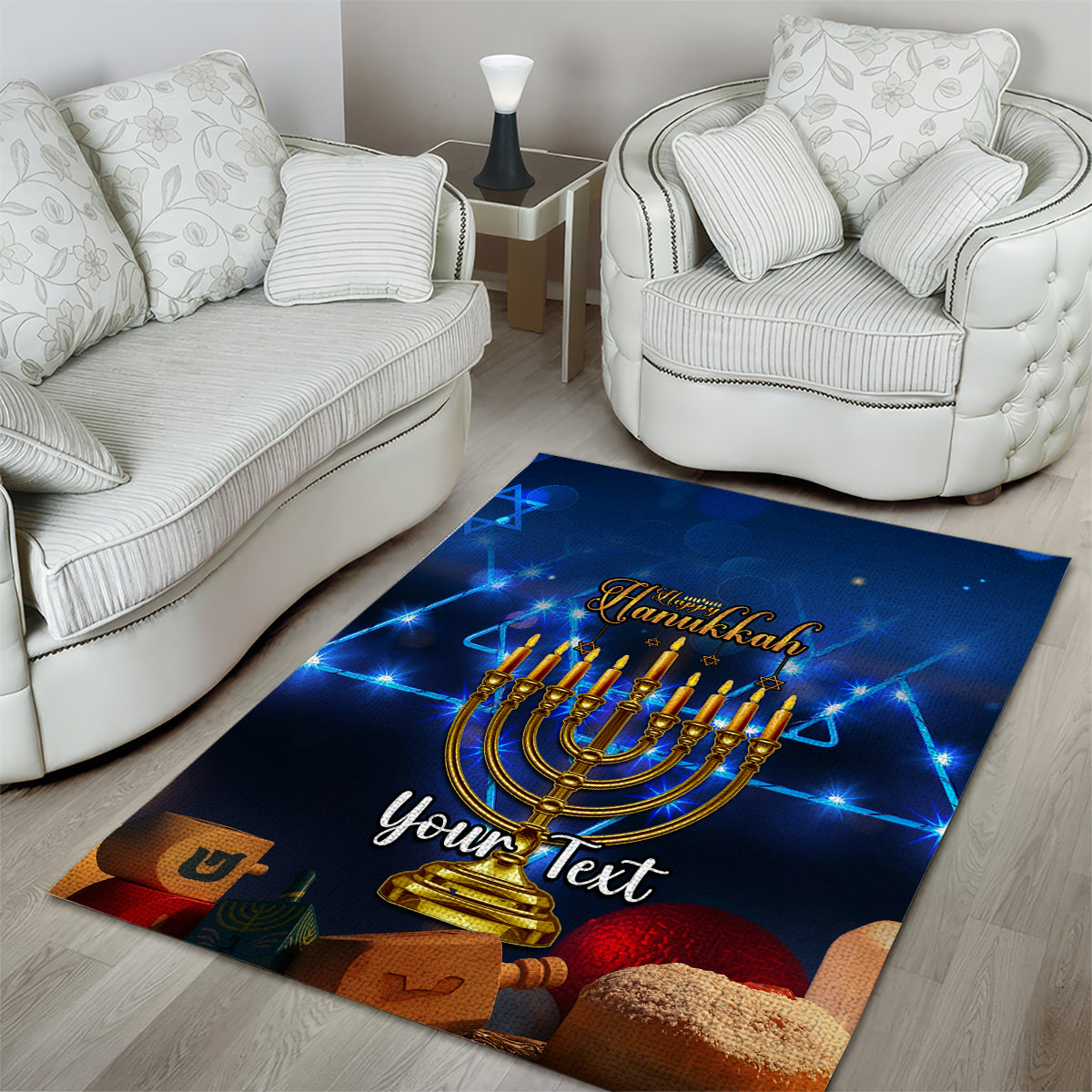 Personalised Hanukkah Area Rug Menorah Happy Jewish Holiday - Wonder Print Shop