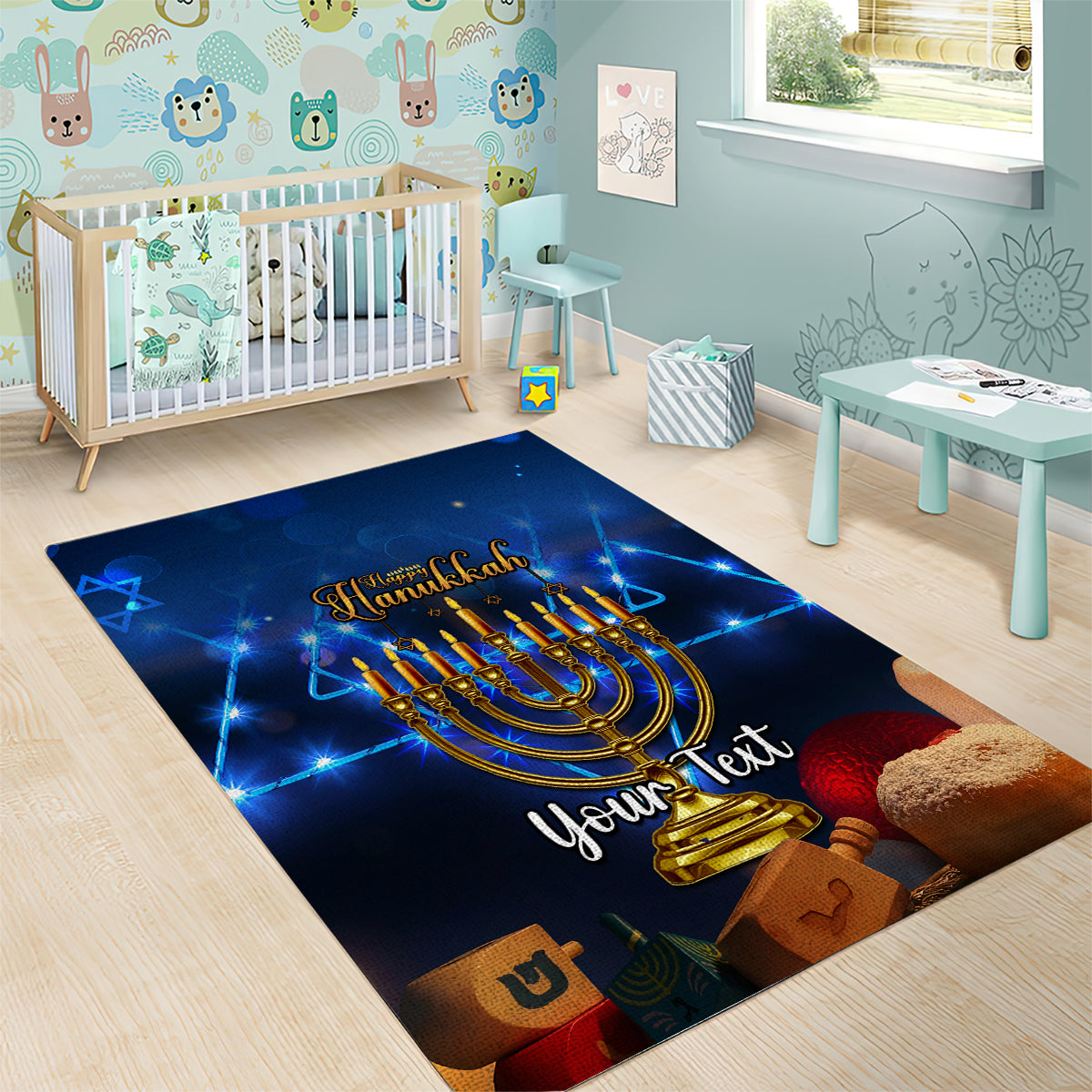 Personalised Hanukkah Area Rug Menorah Happy Jewish Holiday - Wonder Print Shop