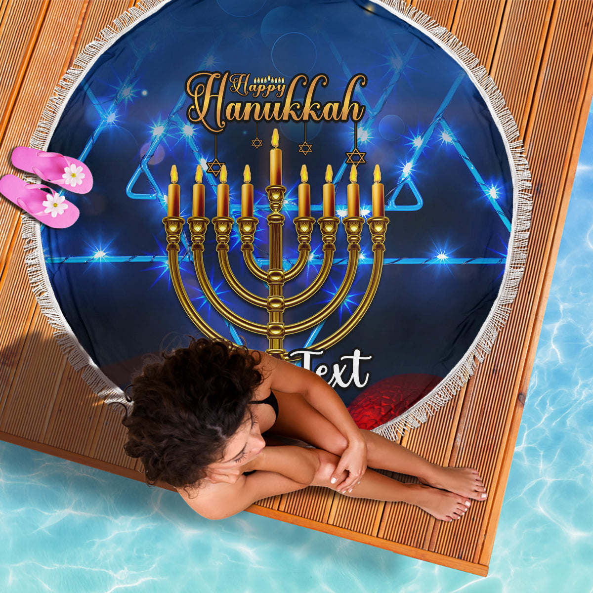 Personalised Hanukkah Beach Blanket Menorah Happy Jewish Holiday - Wonder Print Shop