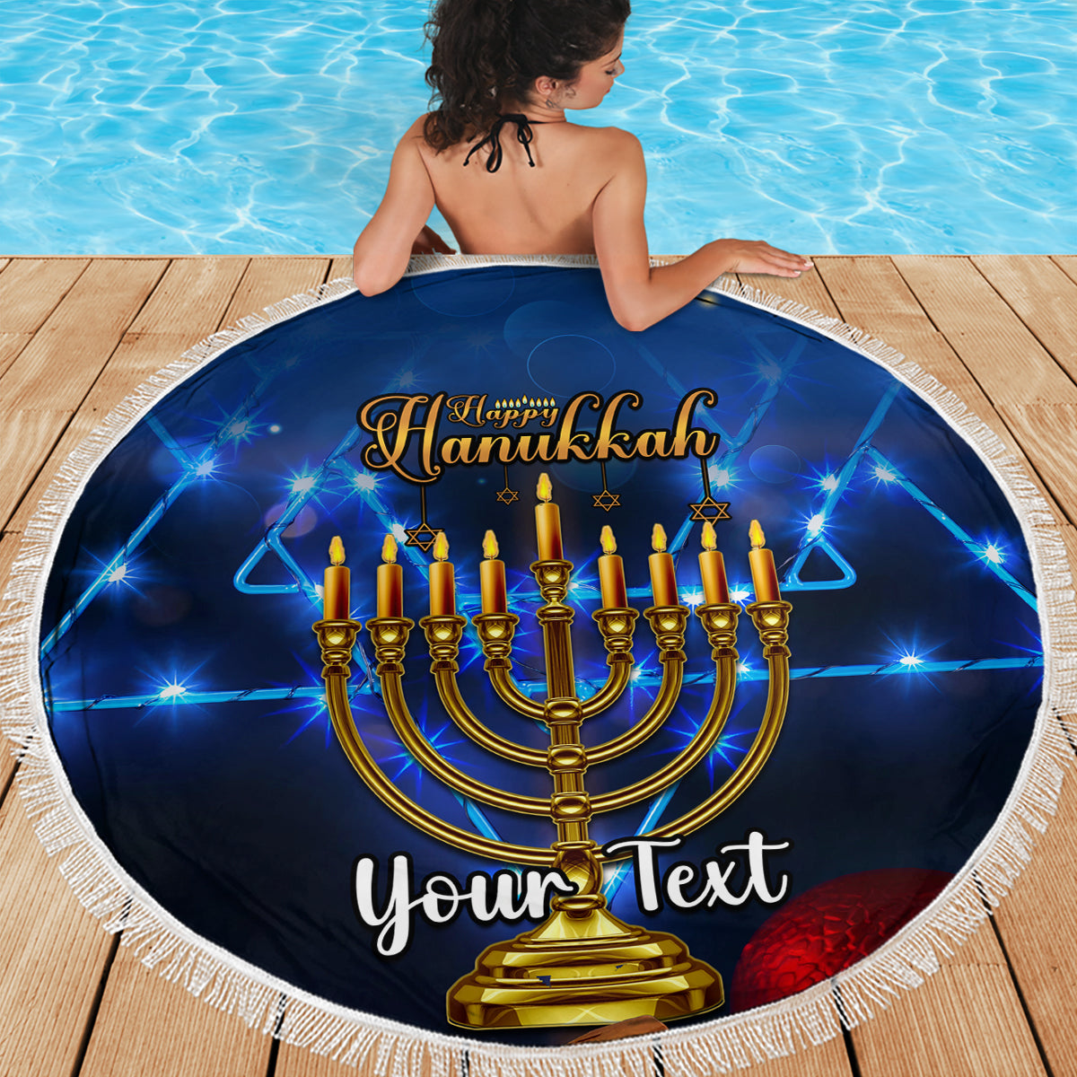 Personalised Hanukkah Beach Blanket Menorah Happy Jewish Holiday - Wonder Print Shop