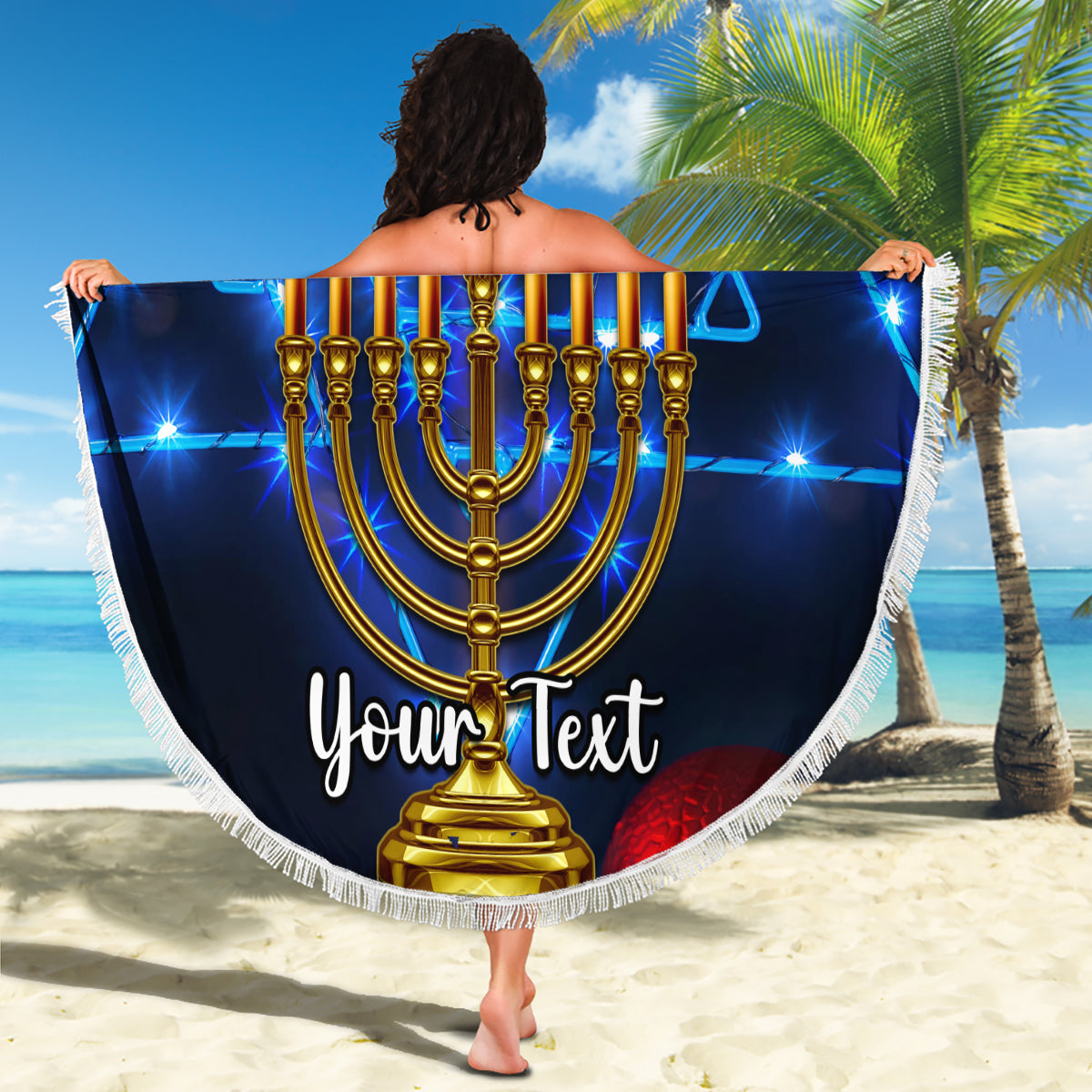 Personalised Hanukkah Beach Blanket Menorah Happy Jewish Holiday - Wonder Print Shop