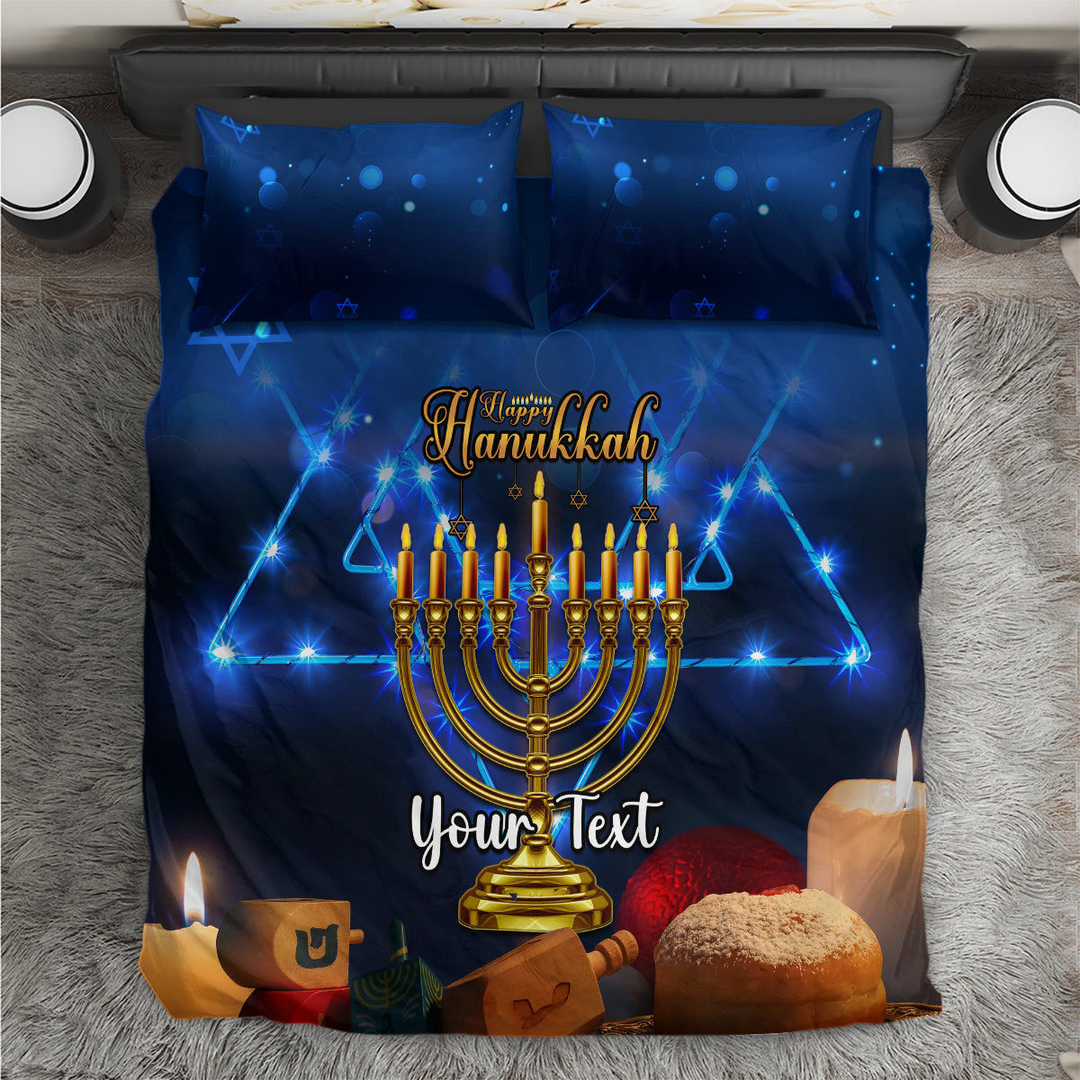 Personalised Hanukkah Bedding Set Menorah Happy Jewish Holiday - Wonder Print Shop