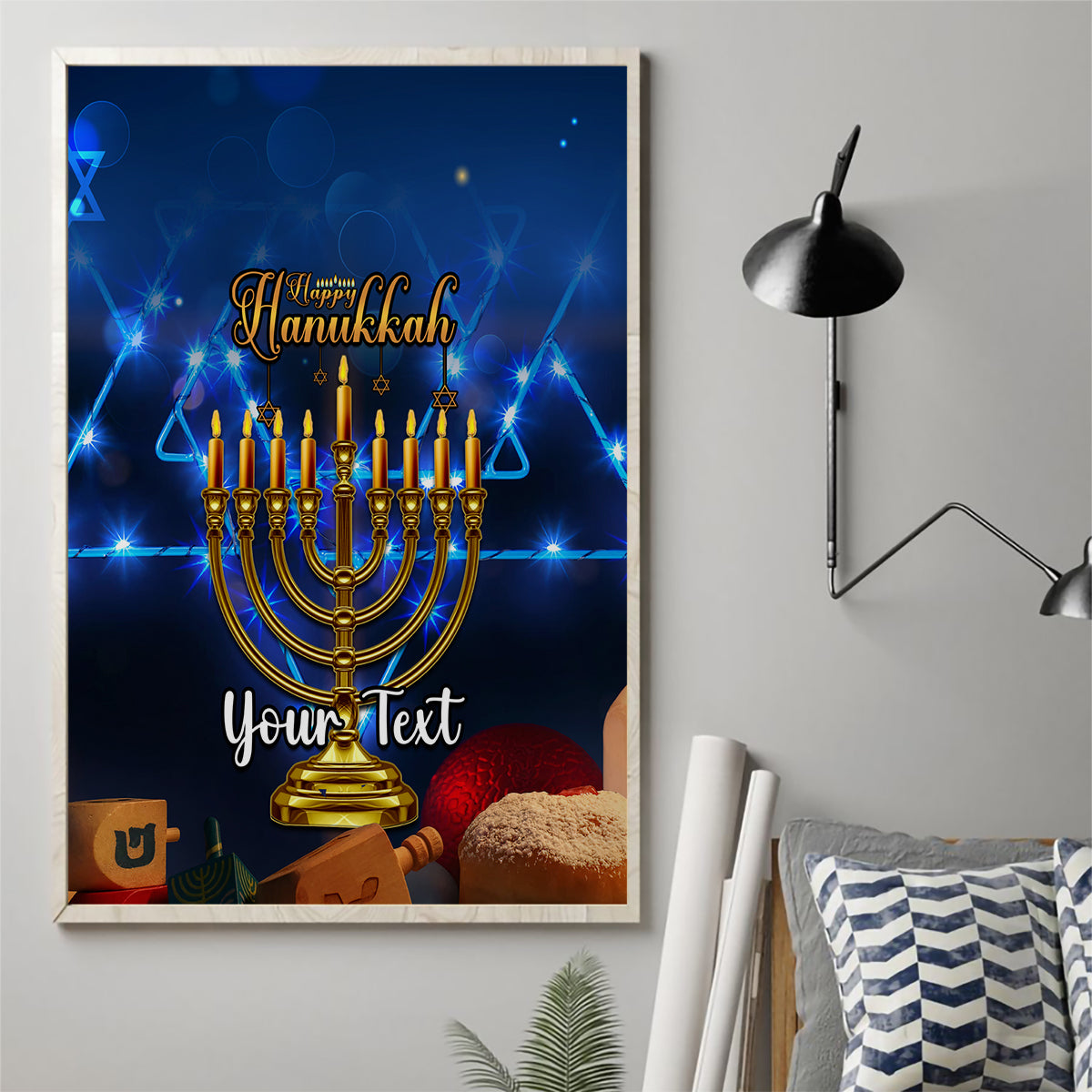 Personalised Hanukkah Canvas Wall Art Menorah Happy Jewish Holiday - Wonder Print Shop