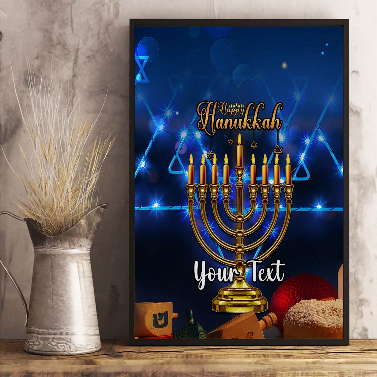 Personalised Hanukkah Canvas Wall Art Menorah Happy Jewish Holiday - Wonder Print Shop