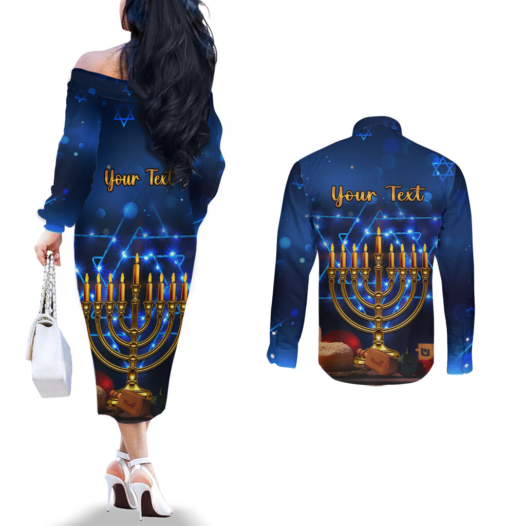 personalised-hanukkah-couples-matching-off-the-shoulder-long-sleeve-dress-and-long-sleeve-button-shirt-menorah-happy-jewish-holiday