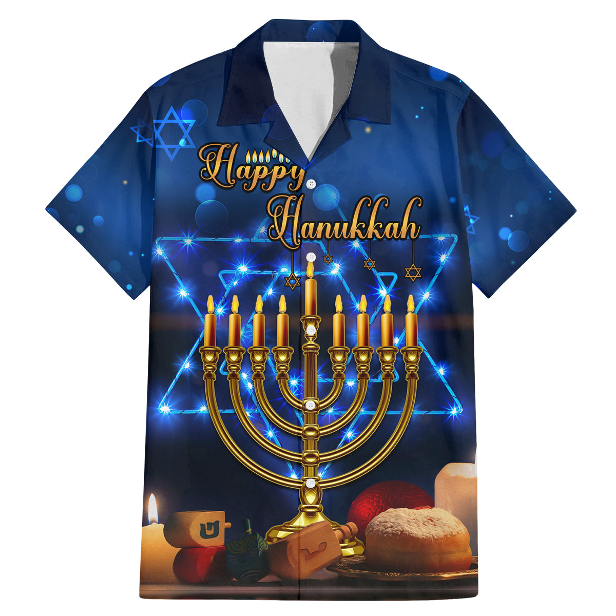Personalised Hanukkah Family Matching Mermaid Dress and Hawaiian Shirt Menorah Happy Jewish Holiday - Wonder Print Shop
