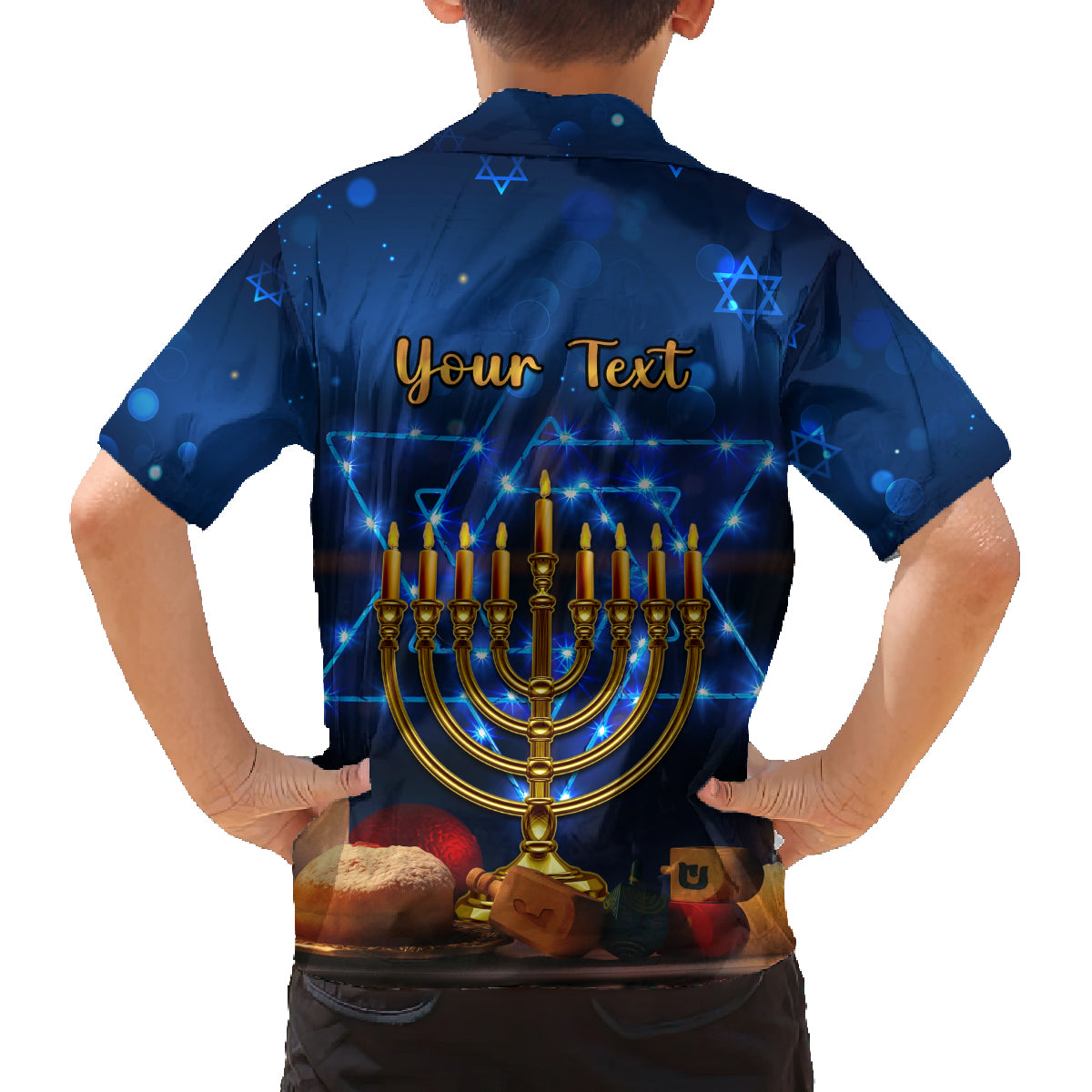 Personalised Hanukkah Family Matching Off Shoulder Long Sleeve Dress and Hawaiian Shirt Menorah Happy Jewish Holiday - Wonder Print Shop